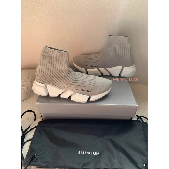 New authentic Balenciaga Women's Speed 2.0 sock knit grey white sneakers - Picture 3 of 9